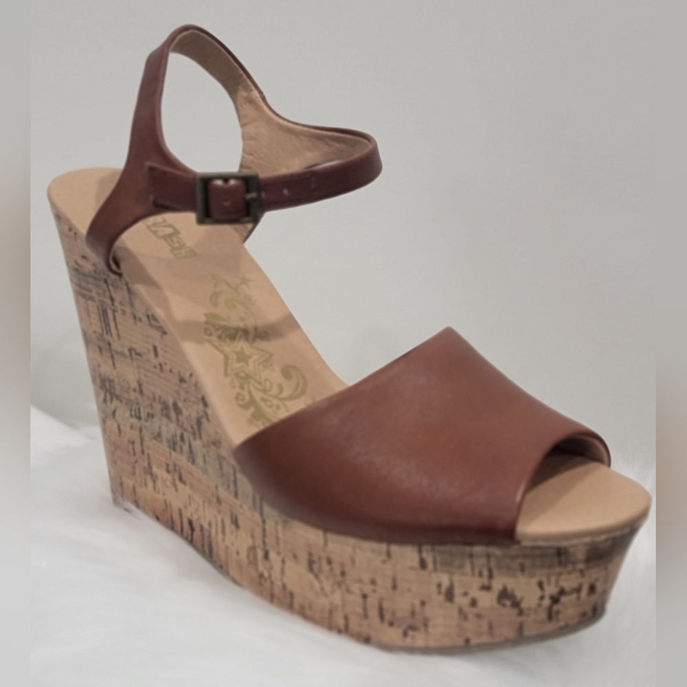 Brash Brown Cork Heeled Wedge Platform Sandals - 9M NWOB
